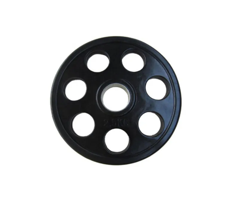 Черна плоча с тежести за щанга със седем дупки с гумено покритие