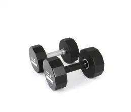 Твърди хромирани дръжки за вдигане на тежести, 12-странни уретанови дъмбели