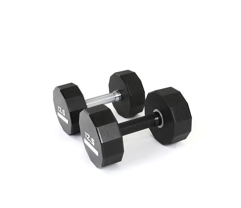 Твърди хромирани дръжки за вдигане на тежести, 12-странни уретанови дъмбели